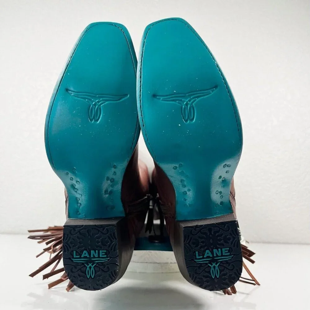 Lane KATORI Over the Knee Womens Cowboy Boots 5.5 Brown Western Cowgirl Fringe
